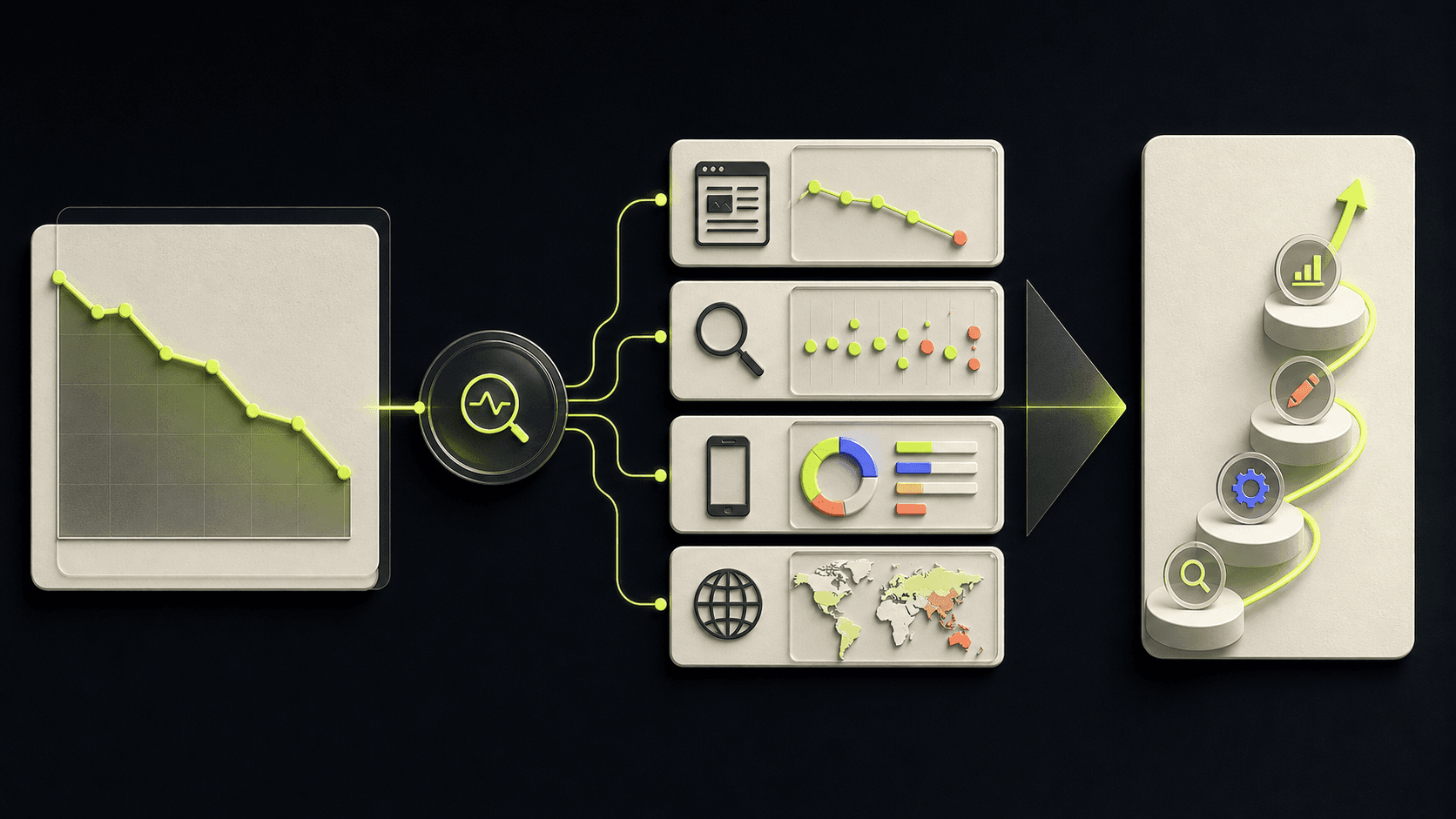 An organic traffic decline branching into evidence and a prioritized recovery plan
