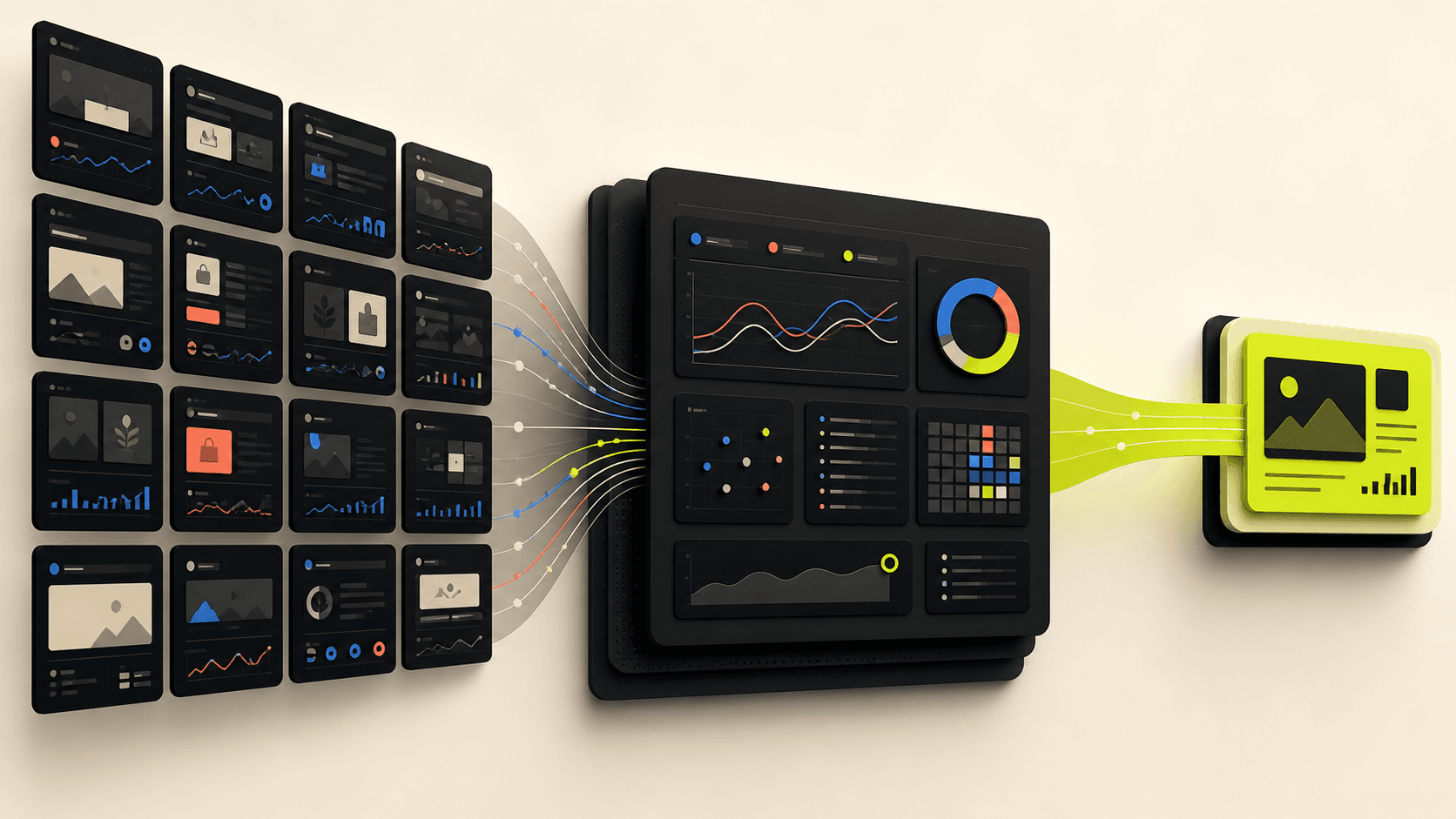 Many website signals converging into one dashboard and a highlighted priority