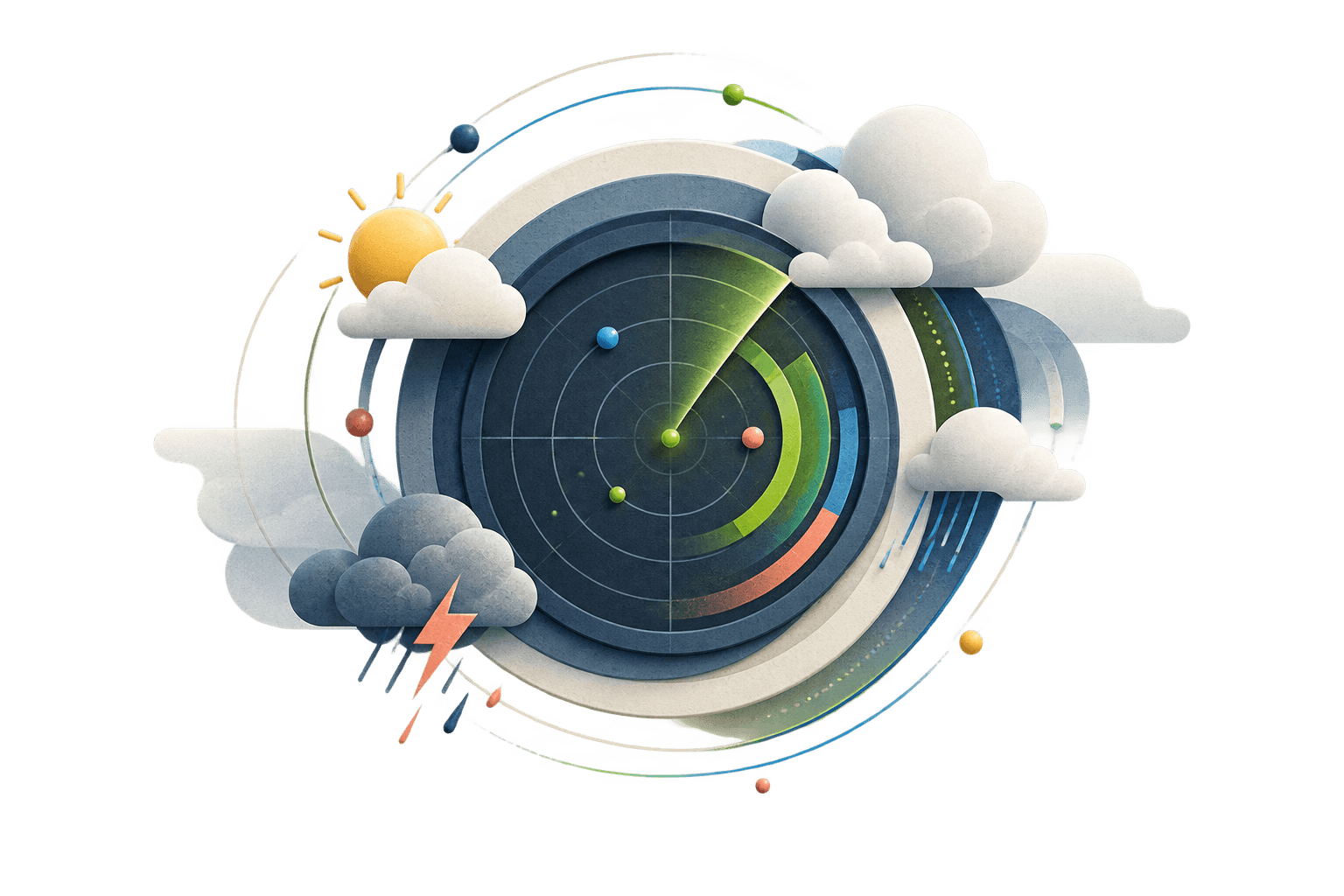 Abstract SEO weather radar with signal arcs